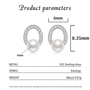 <b>Copper</b> Oval <b>Frame</b> Shell Pearl Stud Earrings with CZ Elegant Daily Wear Jewelry for Women - Product Image 6
