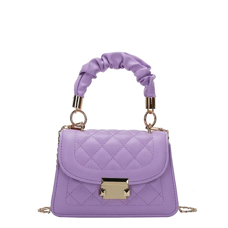 Soft purple white black crossbody bag chain hand bag wholesale Pu leather ladies handbag for women