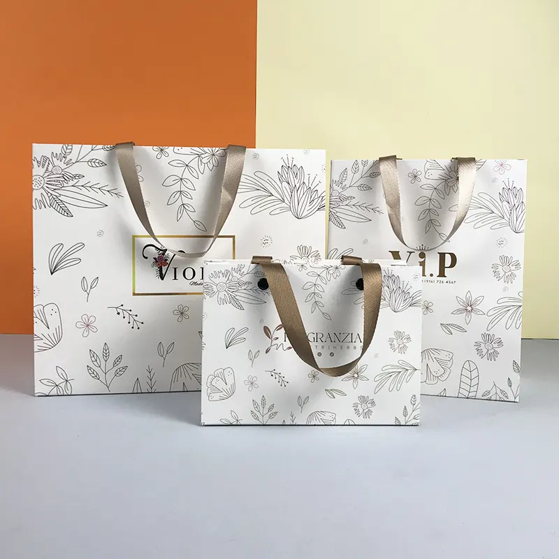 Saco de papel dobrável para compras, sacola de roupas impressas personalizadas e saco de papel do presente