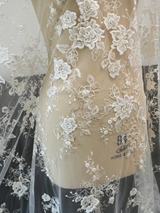 <span class=keywords><strong>ผ้า</strong></span>ตาข่ายสีขาวลายปักเลื่อมทำมือสำหรับชุดแต่งงานฤดูร้อนใหม่ - Product Image 3