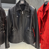Blouson moto vintage en peau de mouton véritable pour femme, col en daim, taille ajustée, vêtement d'extérieur automne