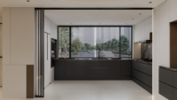 Système de cuisine modulaire tout-en-un avec armoires en verre, solutions de rangement complètes, design moderne, bois massif, MDF, salle à manger