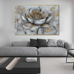 Gran oferta flor blanca arte abstracto sobre lienzo planta nuevos <span class=keywords><strong>cuadros</strong></span> grises 100% decoración moderna pared hecha a mano flor dorada pintura <span class=keywords><strong>al</strong></span> óleo - Product Image 4