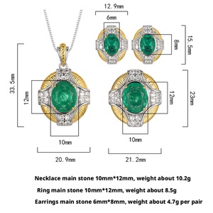 Parures de bijoux vintage en cuivre écologiques, hypoallergéniques, haut de gamme, avec zircon cubique émeraude 10*12-6*8mm, ensemble assorti de qualité supérieure - Product Image 2