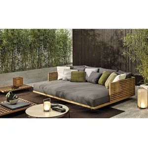 Tất Cả Thời Tiết Vườn Wicker Mây Sofa Set Nhựa Mây 3 Chỗ Sofa Ngoài Trời Sang Trọng Tếch Sofa Mây Đồ Nội Thất