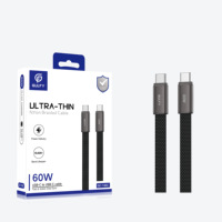 Câble USB C vers USB C en stock, charge rapide 60W, câble plat tressé en nylon