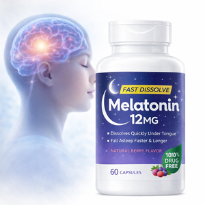 Cápsulas de <span class=keywords><strong>Melatonina</strong></span> OEM de 12 mg de Disolución Rápida, Suplemento Sublingual para el Sueño, Sabor Natural a Bayas, 60 Cápsulas - Product Image 1