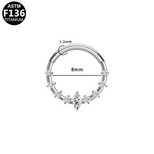 <span class=keywords><strong>Anello</strong></span> Segmentato a Cerniera in Titanio ASTM F136 con Zirconia Cubica a Marquise Centrale e Cluster di Sette Pietre, Gioiello per <span class=keywords><strong>Piercing</strong></span> al Naso, Septum, Clicker, <span class=keywords><strong>Helix</strong></span> - Product Image 6