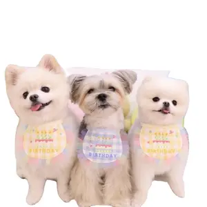귀여운 애완 동물 휴일 생일 의상 격자 무늬 레이스 소녀 개 반다나 조정 가능한 강아지 턱받이 스카프