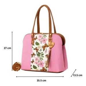 Bolso Tote para Mujer Fana Ember, Color Rosa, Diseño Floral de Yute, Cierre de Cremallera, para Uso Diario - Product Image 4