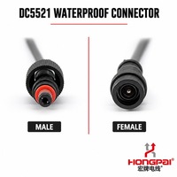 Câble d'alimentation étanche en cuivre HONGPAI DC5521 mâle-femelle 5,5x2,1 mm avec connecteur à vis, rallonge pour LED, CCTV, OEM, ODM, usine