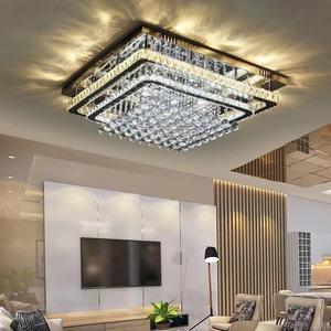 Lampadario Moderno di Lusso in Vetro Trasparente Quadrato/Rettangolare con <span class=keywords><strong>LED</strong></span>, in Acciaio, per Soggiorno, con Telecomando, Plafoniera AC - Product Image 3
