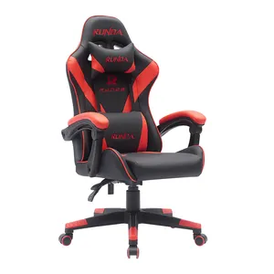 كرسي ألعاب كمبيوتر أسود وأحمر مع مسند للذراع من الجلد بسعر خاص