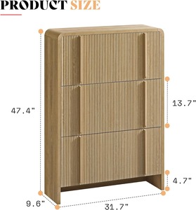 Meuble à <span class=keywords><strong>chaussures</strong></span> autoportant en chêne naturel cannelé avec 3 tiroirs basculants et étagère réglable pour entrée et couloir - Product Image 5