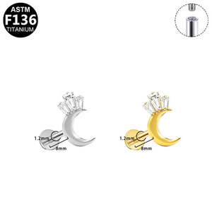Boucles d'oreilles en acier titane Lune et Étoiles avec zircon serti à griffes pour bijoux de piercing tendance et tenues de soirée - Product Image 3