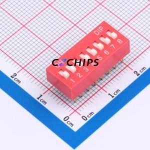 DS-08-R DIP Switch Through hole Component (THT) Switch ( Number of Switch Sections: 8 )( Lead Spacing: 2.54mm )( Color: Blue ) - Product Image 1