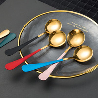 Cuillère tendance en acier inoxydable à tête ronde, cuillères à dîner coréennes, cuillère à dessert et à soupe haut de gamme pour hôtels de luxe et usage domestique