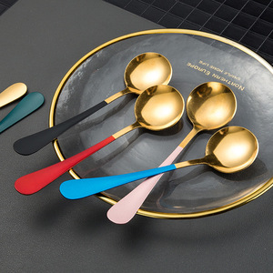 Cuillère tendance en acier inoxydable à tête ronde, cuillères à dîner coréennes, cuillère à dessert et à soupe haut de gamme pour hôtels de luxe et usage domestique - Product Image 4
