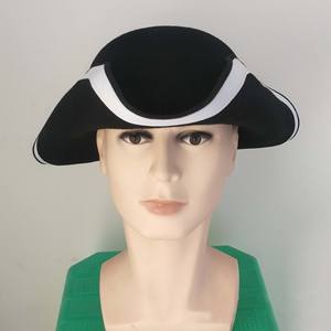 Gemi hazır güzel kalite siyah yün keçe fransız kovboy şapkası erkekler siyah tricorne üçgen şapka kıtası onur napolyon şapka - Product Image 3