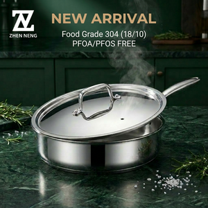 Poêle à frire Zhenneng en acier inoxydable 304, base de 2,6 mm, poli miroir, nettoyage facile, corps entièrement en acier pour la formation des chefs de restaurant - Product Image 2