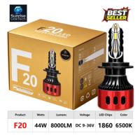 Phares LED de voiture SunRise F20 9006 12V 44W 8000LM 6500K IP68 Étanche Haute Luminosité Plug and Play Adaptation Universelle