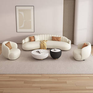 Sofá Curvo de Cuero de Alta Tecnología Sin Lavado con Marco de Madera Color Crema Comercial para Sala de Estar de Apartamentos Pequeños y Área de Recepción - Product Image 3