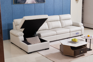 モダン 多機能 L字型 ホワイト レザー セクショナルソファ 折りたたみ式収納付き 電動リクライニング リビングルーム用 - Product Image 5