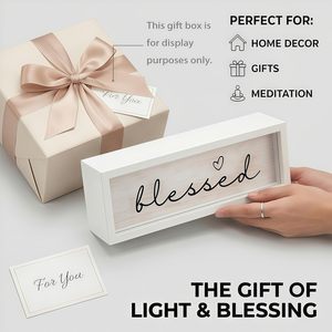 Luce Notturna LED Decorativa, Scatola Luminosa in Legno Rustico, Targa in Legno con Messaggio Positivo, Shadow Box per Regalo, Casa, Ufficio, Mensola, Tavolo - Product Image 5