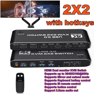 Commutateur KVM à double écran, affichage étendu, commutateur USB, <span class=keywords><strong>HDMI</strong></span> 2 entrées 2 sorties avec clavier, touches rapides, commutateur clavier souris pour moniteur PC - Product Image 3