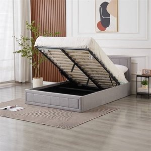 Cama Moderna Blanca con Elevación a Gas y Almacenamiento, Tapizada en Lino, Mueble Suave para Dormitorio con Estructura de Madera, Estilo Contemporáneo - Product Image 3