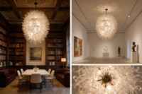 Lustre moderne de luxe en verre soufflé à la main, avec télécommande LED à intensité variable, luminaire suspendu en verre artistique personnalisé pour hall d'hôtel, salle de banquet, villa