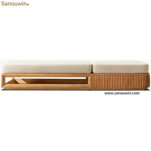 Chaise longue inclinable d'extérieur en teck moderne <span class=keywords><strong>de</strong></span> qualité supérieure, durable, avec dossier ouvert <span class=keywords><strong>de</strong></span> forme géométrique, garniture inclinée et confort supérieur - Product Image 4