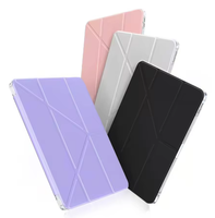 Étui pour iPad pliable en trois parties avec support pour stylet intégré, coque arrière rigide transparente en TPU+PC anti-pliage, fonction de réveil et de mise en veille automatiques