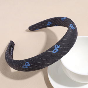 Noeud papillon en sergé rayé élégant <span class=keywords><strong>bleu</strong></span> <span class=keywords><strong>marine</strong></span> amincissant <span class=keywords><strong>bandeau</strong></span> extérieur non serrant pour les femmes avec haut crâne rehaussant - Product Image 5