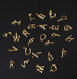 จี้สเตนเลสรูปตัวอักษรสีทอง18K คละจำนวนจี้ตัวอักษรสร้อยคอดีไซน์26รูปตัวอักษรไม้ไผ่จี้ตัวอักษร - Product Image 3