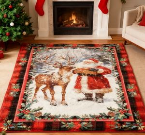 Tapis de luxe festif personnalisé en fausse fourrure de renne et de Père Noël, antidérapant, pour entrée et salon, vente en gros - Product Image 4