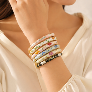 Factory Wholesale Children's Fashionable Retro Style Chinese-Style Zinc Alloy Enamel Flower Design Silk Thread Inspired <b>Bangles</b> - Product Image 2