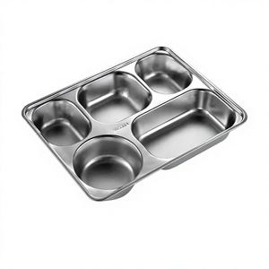 <span class=keywords><strong>Plateau</strong></span> <span class=keywords><strong>repas</strong></span> en acier inoxydable à 5 <span class=keywords><strong>compartiments</strong></span>, qualité alimentaire 304, assiette divisée <span class=keywords><strong>réutilisable</strong></span> pour cantine scolaire et bureau - Product Image 1