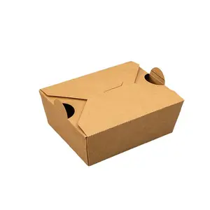 Kotak makan siang sekali pakai Logo kustom kotak kemasan makanan penutup Salad nasi goreng ayam kotak kertas Kraft