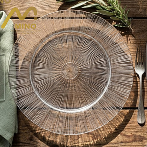 Elegant Sunburst Texture Clear Ribbed Glass Charger Plates Under Plate for Wedding Party Events <strong>Decoration</strong> Rental <strong>Catering</strong> - Product Image 1