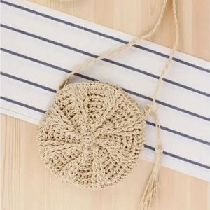 Weizenstrohbeutel mit Kordel, Inselstrohtaschen für Damen, Naturstrohtaschen, Damentasche aus Rattanimitat - Product Image 2