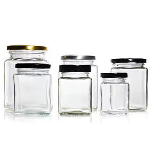 Hũ thủy tinh vuông kín khí có nắp, nhiều kiểu dáng và kích cỡ, dùng để đựng mứt, mật ong, thực phẩm, hũ thủy tinh trống có nắp kim loại vặn. - Product Image 3