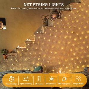 Filet de lumière de jardin en maille pour l'extérieur Guirlande lumineuse scintillante 3m X 2m 192LED 8Mode pour arbre Wrap Lawn Backyard Christmas - Product Image 5