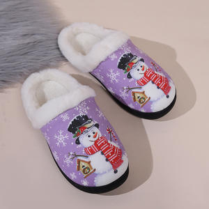 Chaussons d'été décontractés en coton pour femmes, antidérapants, en peluche, motif élan de Noël et pain d'épices, pour la maison - Product Image 5