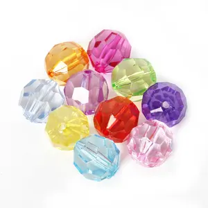 manik-manik chunky Suppliers-Manik-manik Segi Bening Transparan Plastik Bulat Warna-warni 4MM-20MM Manik-manik Kristal Chunky Akrilik untuk Dekorasi DIY