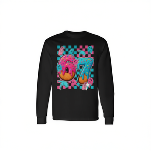 67 Ice Cream Drip Checkered Number 67th Birthday T-shirt a maniche lunghe - Product Image 2