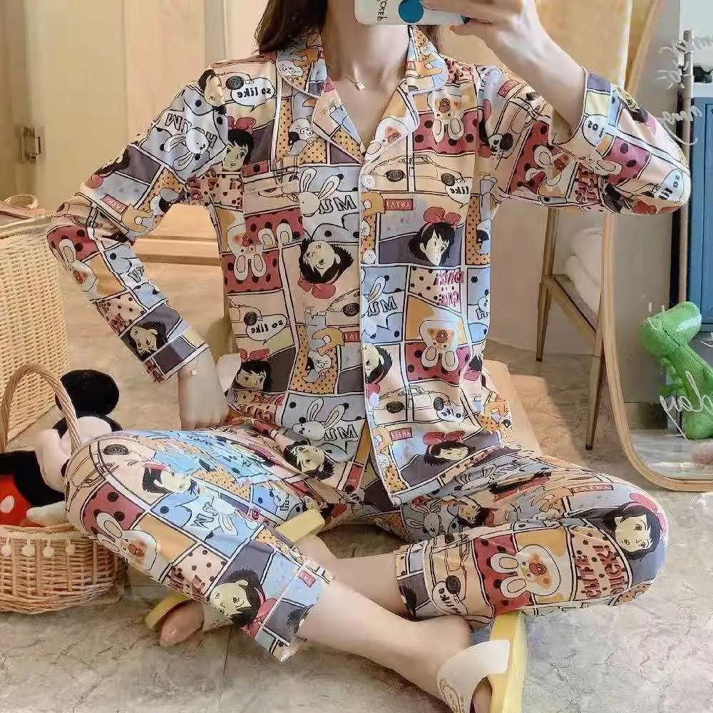 Pijamas de las mujeres con pantalones cortos de Verano de 2020 de la nueva versión coreana leche pijamas de dibujos animados dulce solapa traje de casa servicio