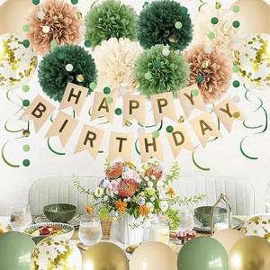 Decorazioni per feste di compleanno verdi per donne ragazze striscione di buon compleanno carta velina pompon palloncini di carta con nappe accessori - Product Image 4