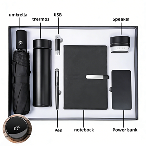 Premium Corporate Gift Custom Logo Sales PU Notebook Pen USB Drive Power Bank Thermos Cup and Speaker 6 in 1 Business Gift Sets