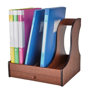 Tonsmile Wooden Four Sections Sturdy Desktop Magazine File Holder Cabinet Display and Storage for School Office Paper Document